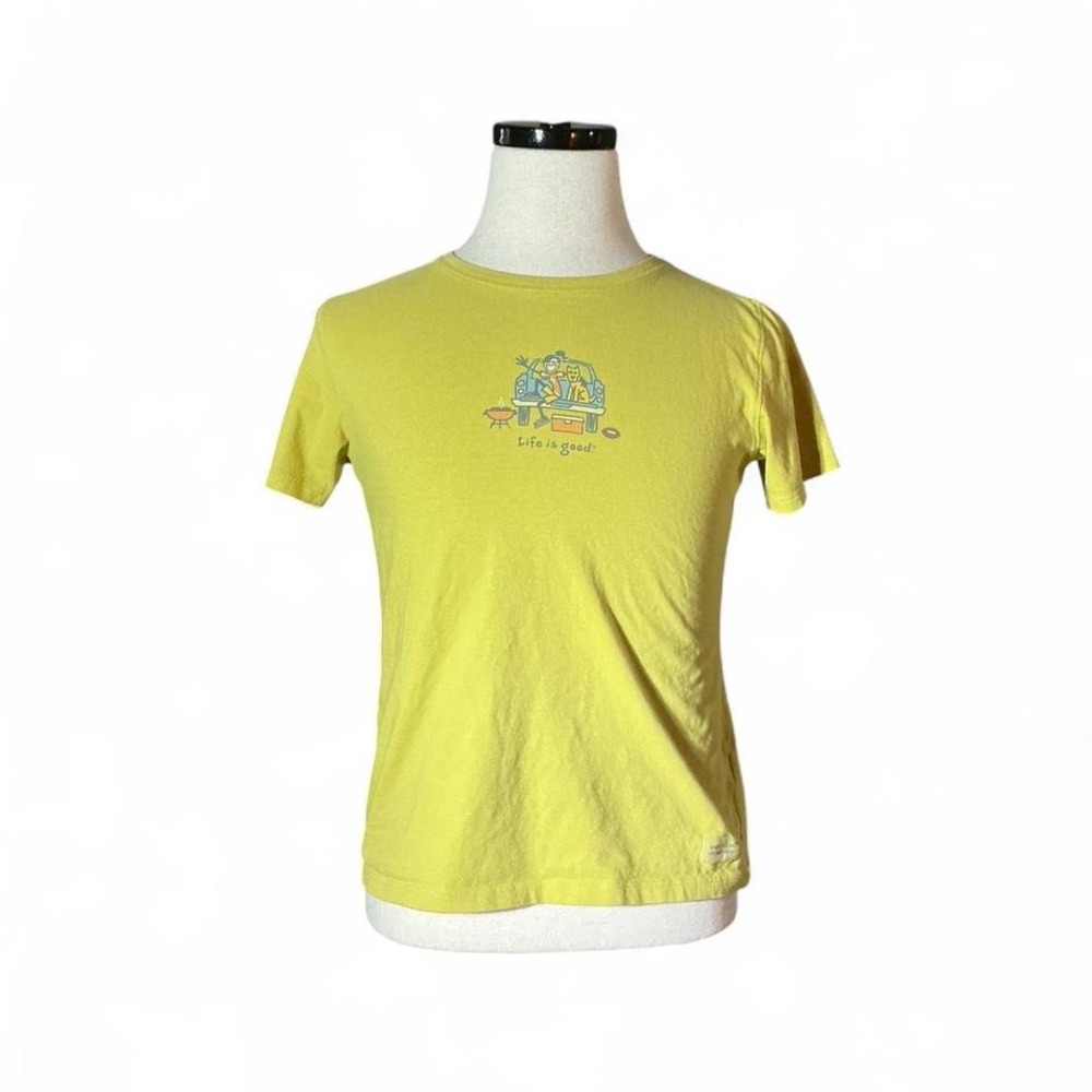Life is Good Womens Relaxed Fit Yellow Graphic T‎ Shirt Size Small